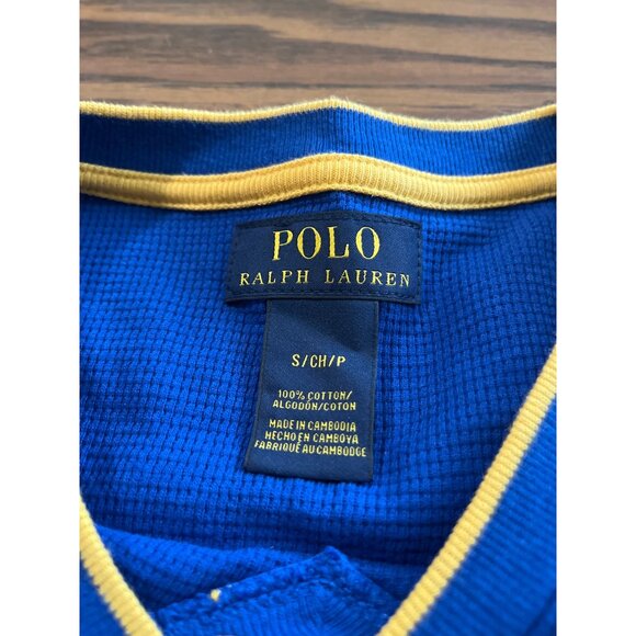 Polo Ralph Lauren blue yellow long sleeved V-neck shirt size Small - Picture 3 of 4